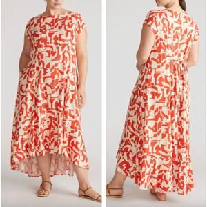 Universal Standard Orange Cream Geo Print Hi Low Skirt sz L (22-24)